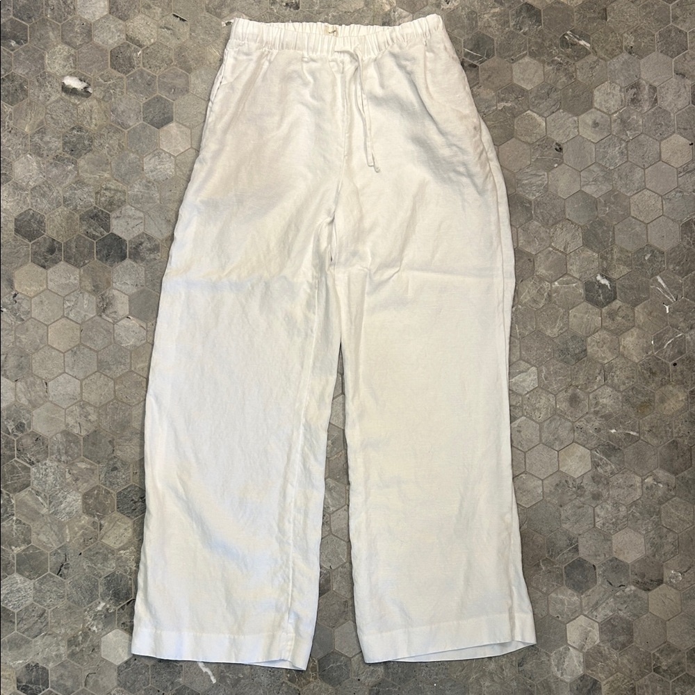 Aritzia White Wide Leg Drawstring Pants - Picture 2 of 7